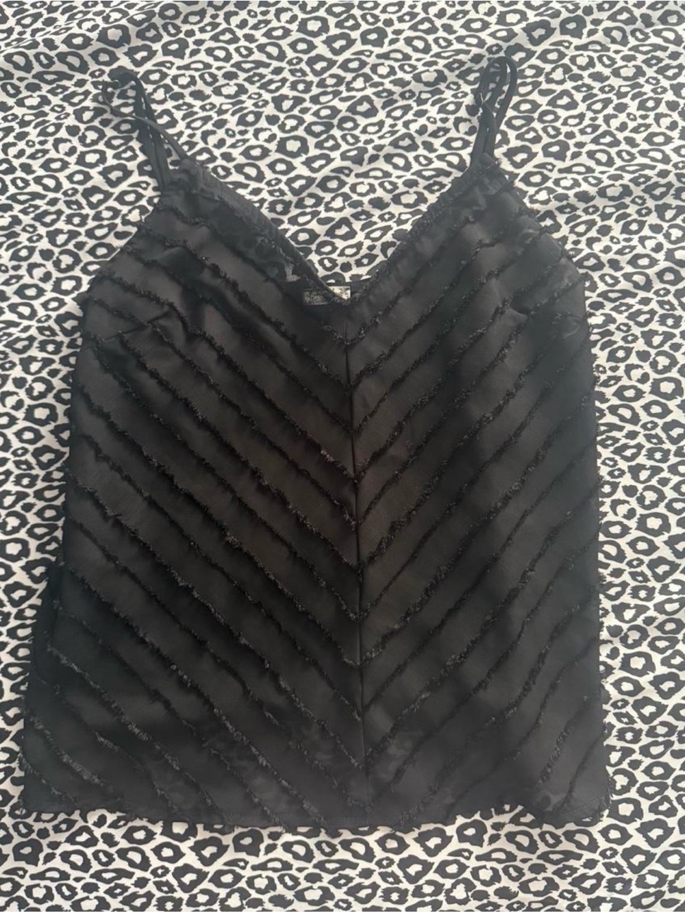 Black Lace-Trim Chevron Texture V-Neck Cami